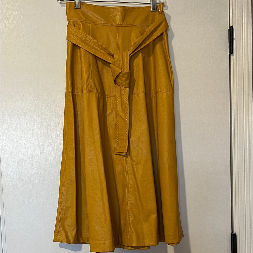 Ann Taylor Faux Mustard A-Line Skirt with Belt